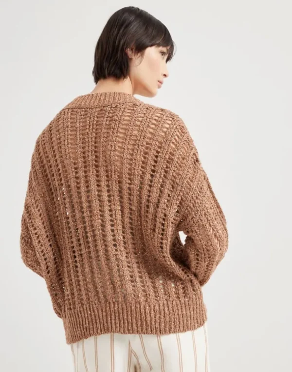 Dazzling silk and linen openwork rib sweater