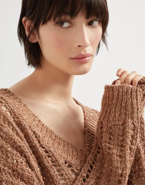 Dazzling silk and linen openwork rib sweater