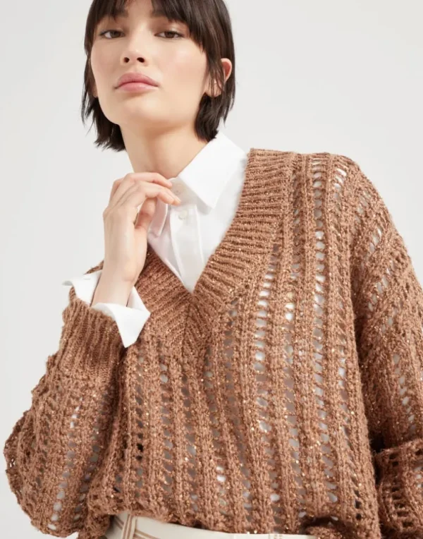 Dazzling silk and linen openwork rib sweater