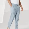 Délavé linen chevron leisure fit trousers with drawstring and double pleats