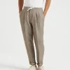 Délavé linen chevron leisure fit trousers with drawstring and double pleats