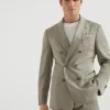 Délavé silk and linen twill one-and-a-half breasted deconstructed blazer with patch pockets and metal buttons