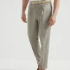 Délavé silk and linen twill leisure fit trousers with pleat