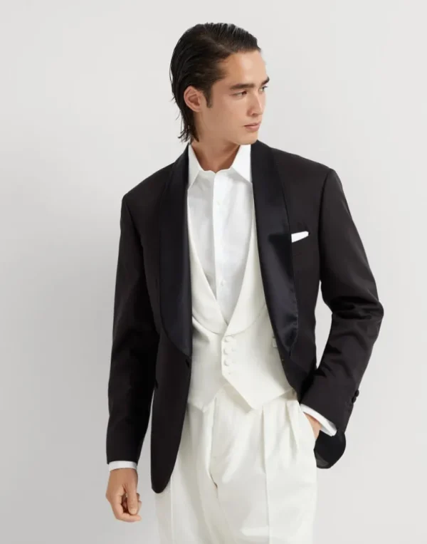 Délavé silk twill tuxedo jacket with shawl lapels and piping