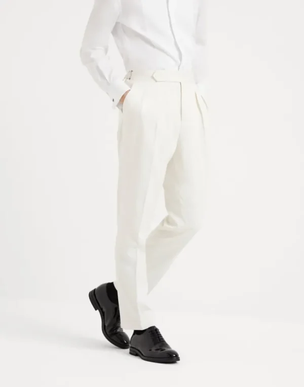 Délavé silk twill tuxedo trousers with double pleats and tabbed waistband