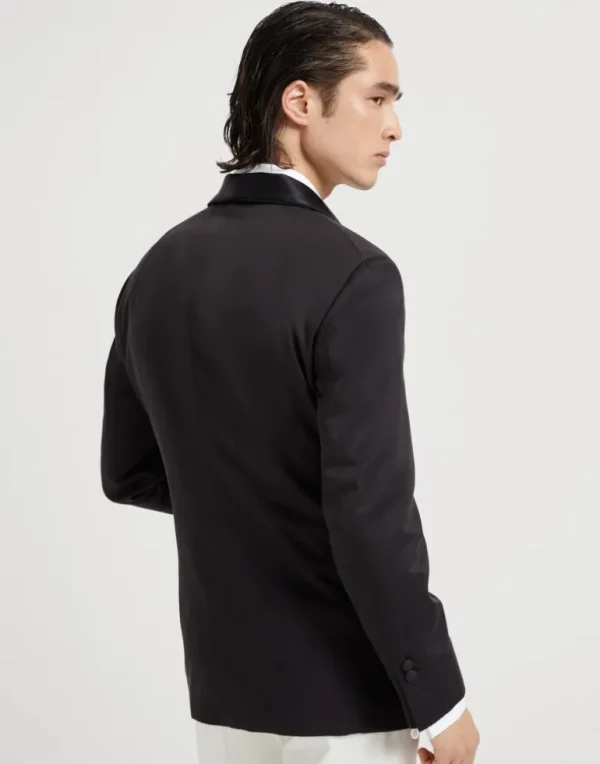 Délavé silk twill tuxedo jacket with shawl lapels and piping