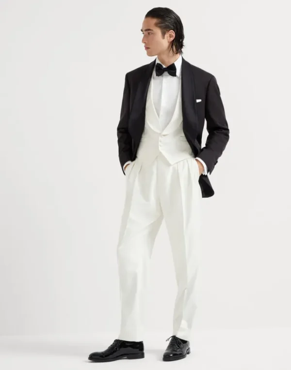 Délavé silk twill tuxedo jacket with shawl lapels and piping