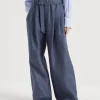 Denim effect linen explorer track trousers with monili