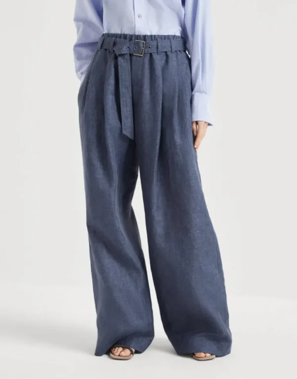 Denim effect linen explorer track trousers with monili