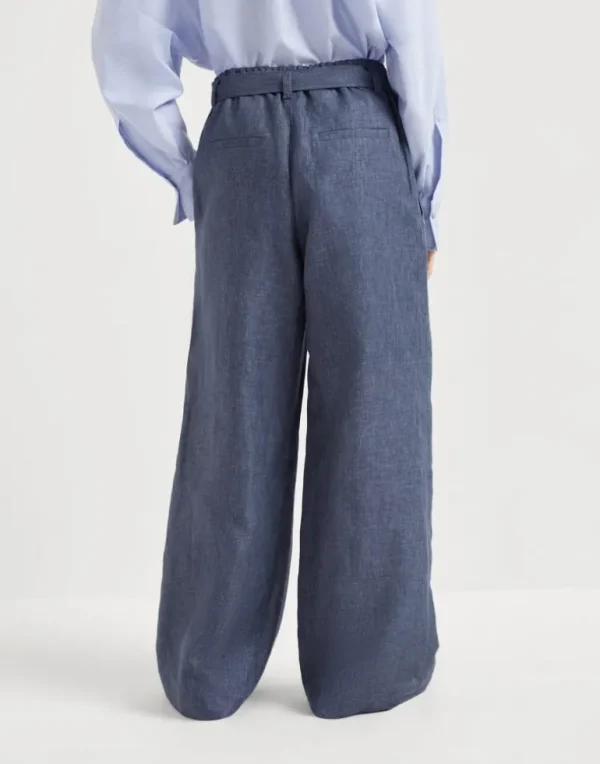 Denim effect linen explorer track trousers with monili