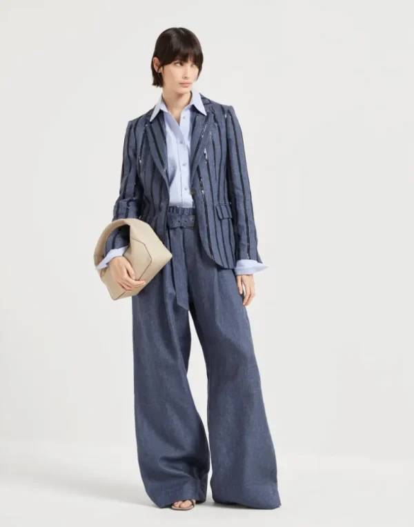 Denim effect linen explorer track trousers with monili