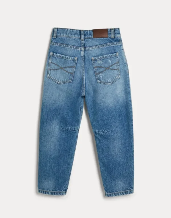 Denim five-pocket trousers with rip details