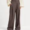 Denim-effect twill smart wide trousers with monili