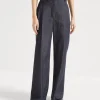 Denim-effect twill smart wide trousers with monili