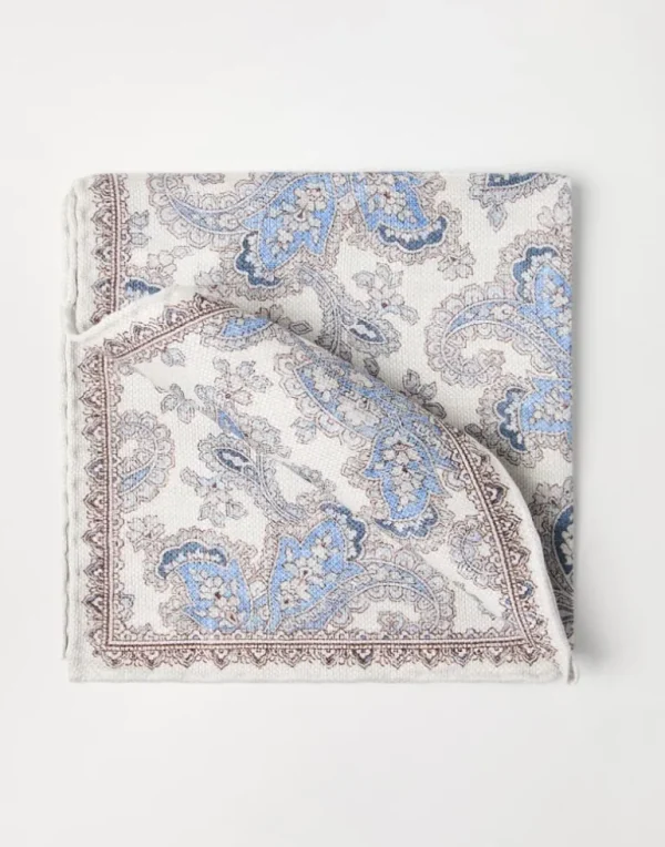 Double face linen and silk pocket square with paisley design