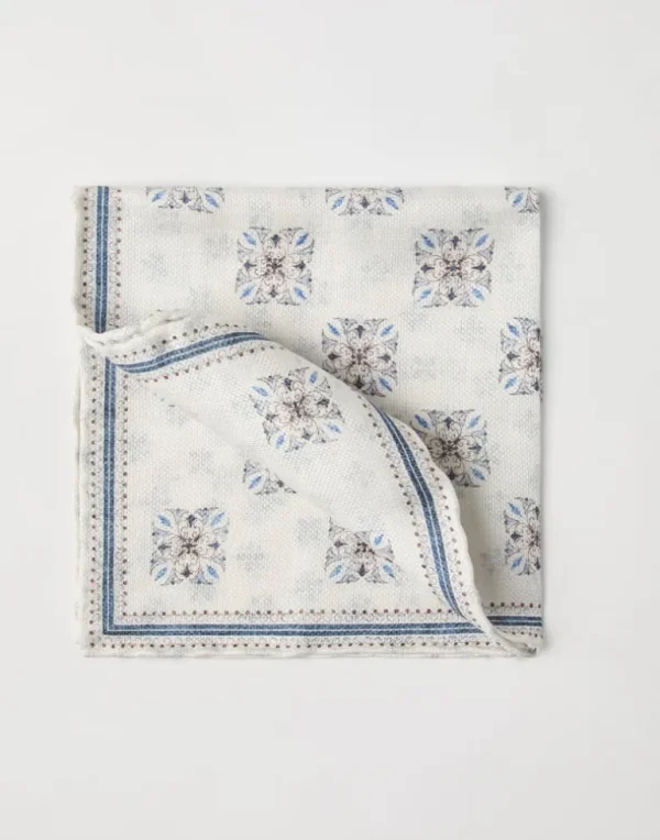 Double face linen and silk pocket square with floral design