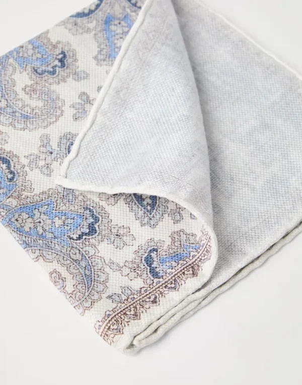 Double face linen and silk pocket square with paisley design