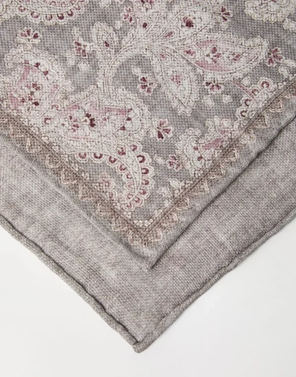 Double face linen and silk pocket square with paisley design