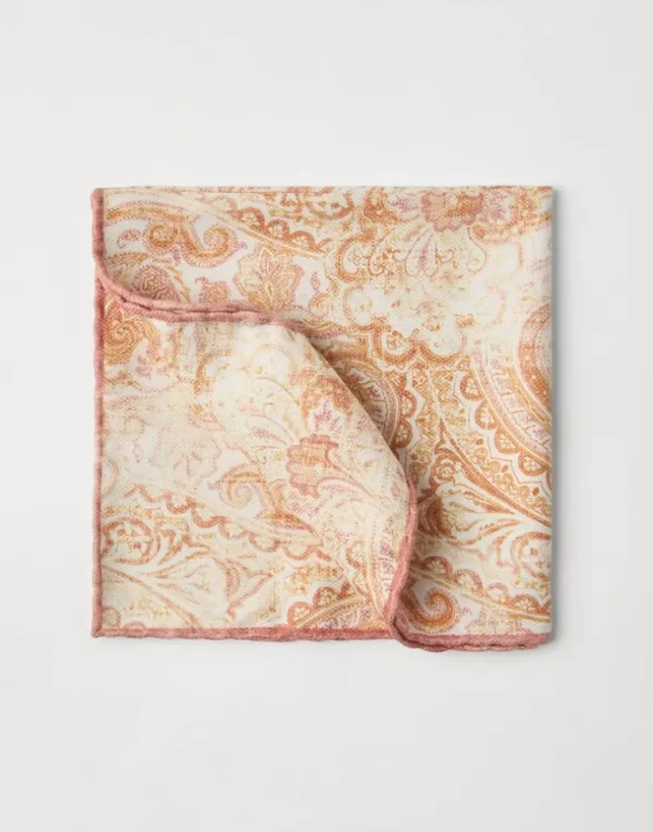 Double face silk pocket square with paisley design