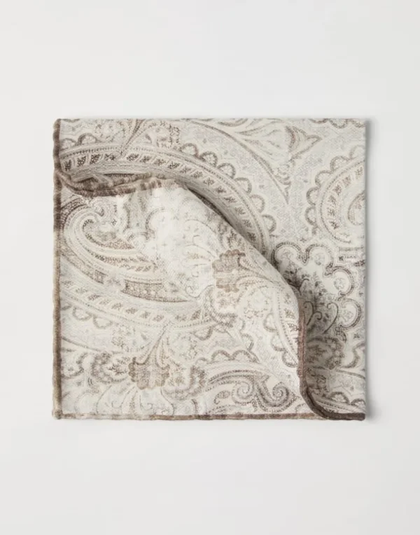 Double face silk pocket square with paisley design