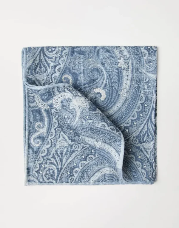 Double face silk pocket square with paisley design