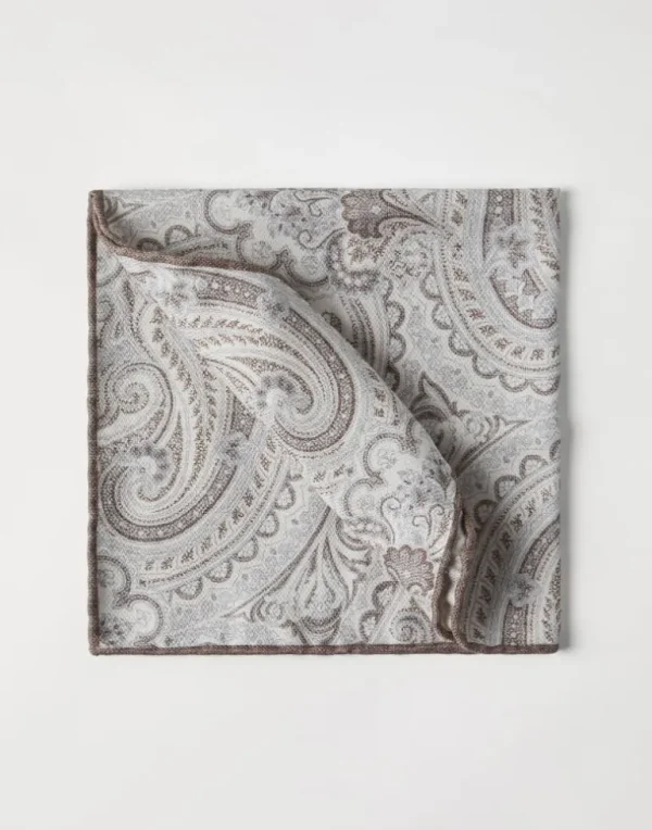 Double face silk pocket square with paisley design