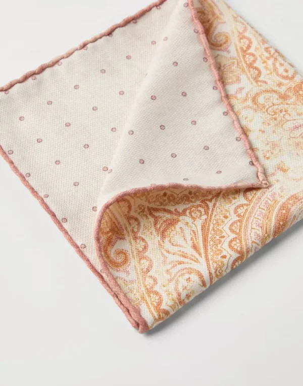 Double face silk pocket square with paisley design