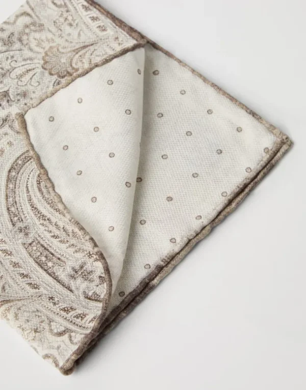 Double face silk pocket square with paisley design