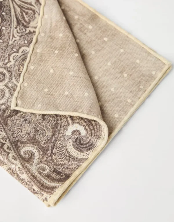 Double face silk pocket square with paisley design