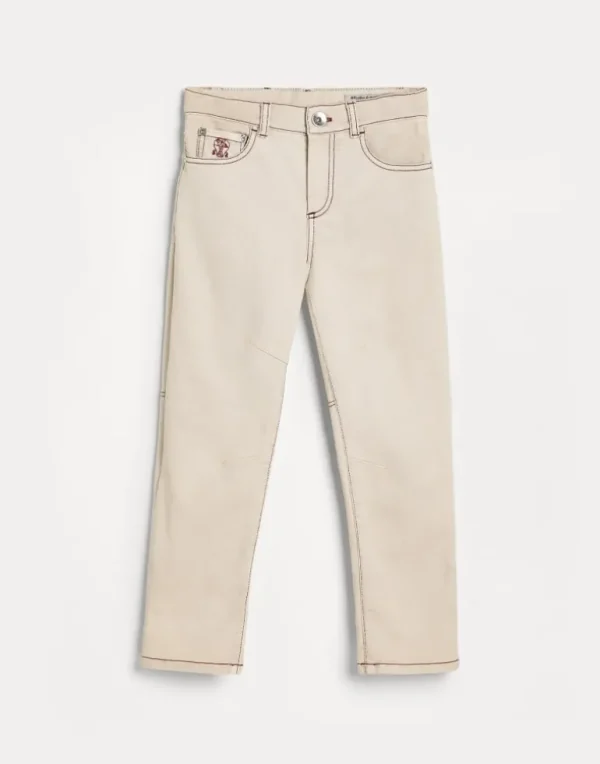 Dyed comfort lightweight denim trousers with contrast stitching