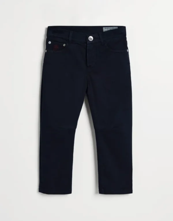 Dyed comfort lightweight denim five-pocket trousers