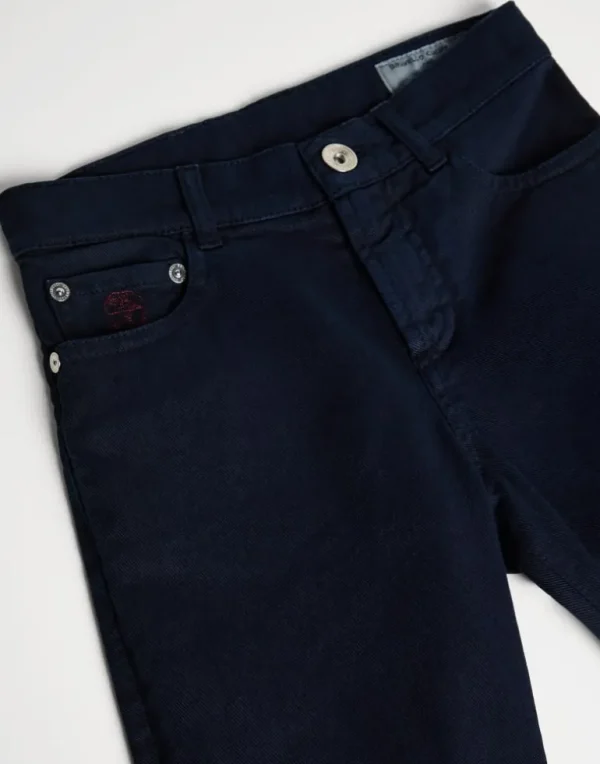 Dyed comfort lightweight denim five-pocket trousers