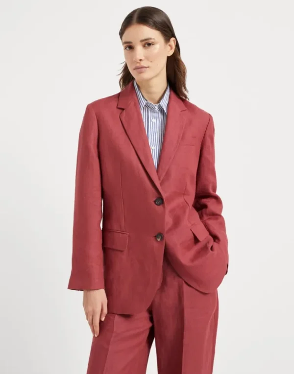 Dyed hemp and linen gabardine blazer with monili