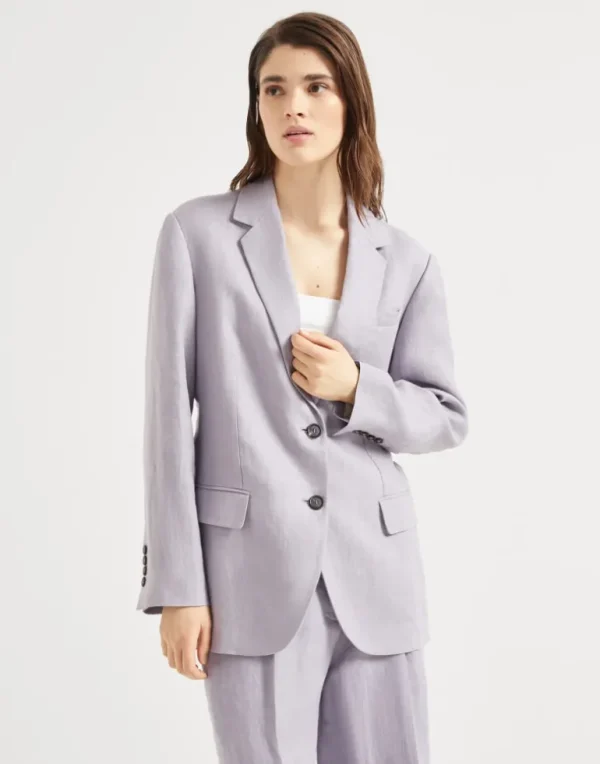 Dyed hemp and linen gabardine blazer with monili