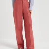 Dyed hemp and linen gabardine loose trousers with monili