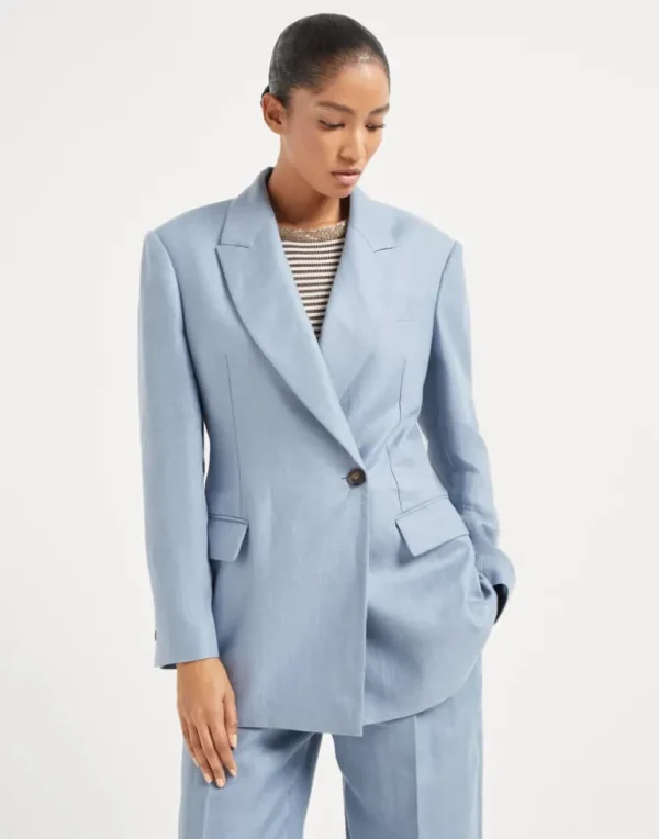 Dyed hemp and linen gabardine blazer with monili