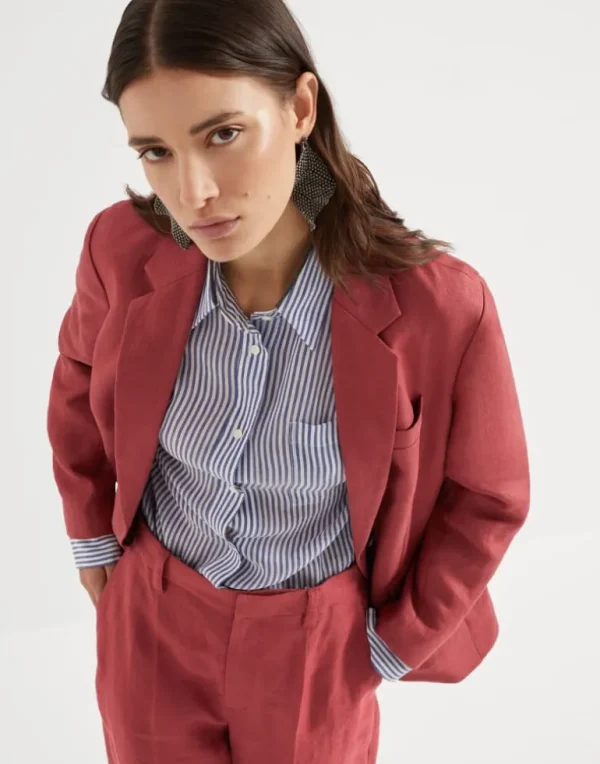 Dyed hemp and linen gabardine blazer with monili