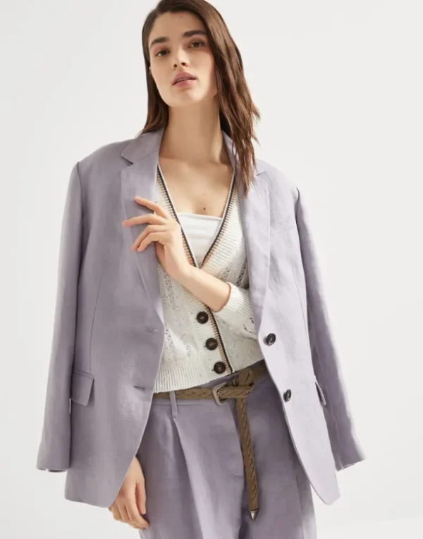 Dyed hemp and linen gabardine blazer with monili