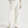 Dyed soft denim loose sartorial trousers with shiny tab