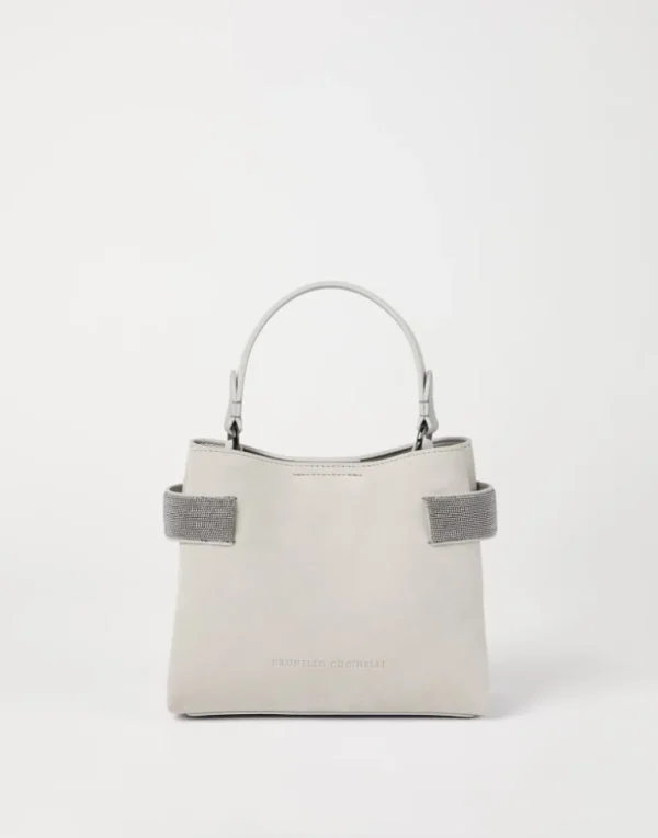 Essence small top-handle bag in suede with precious bands