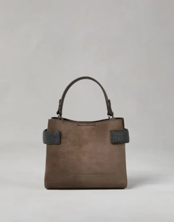 Essence small top-handle bag in suede with precious bands