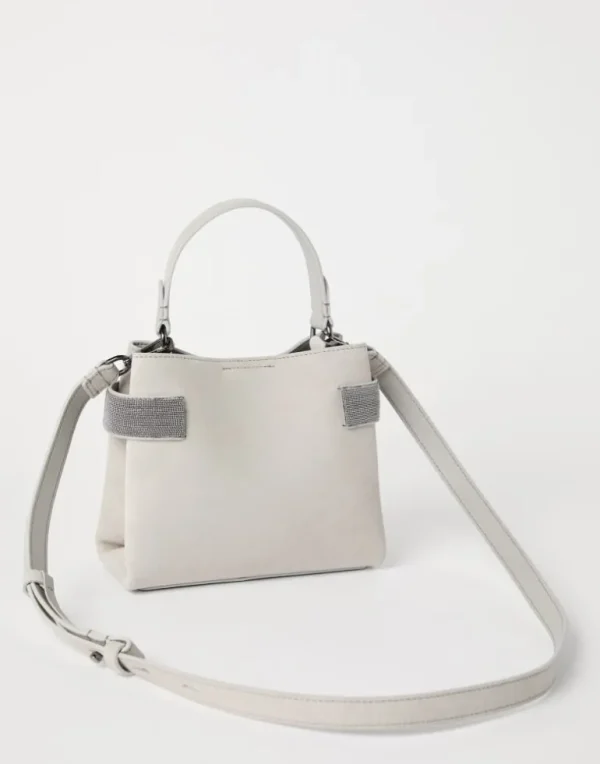 Essence small top-handle bag in suede with precious bands