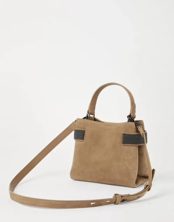 Essence small top-handle bag in suede with precious bands