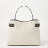 Essence top-handle bag in cotton and linen drill with precious bands