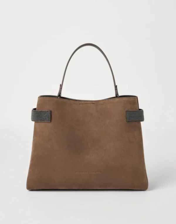 Essence top-handle bag in suede with precious bands