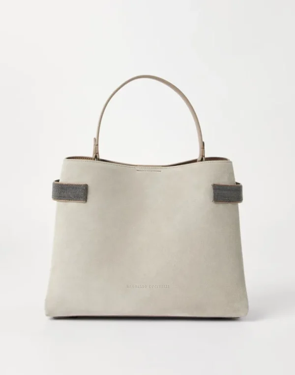 Essence top-handle bag in suede with precious bands