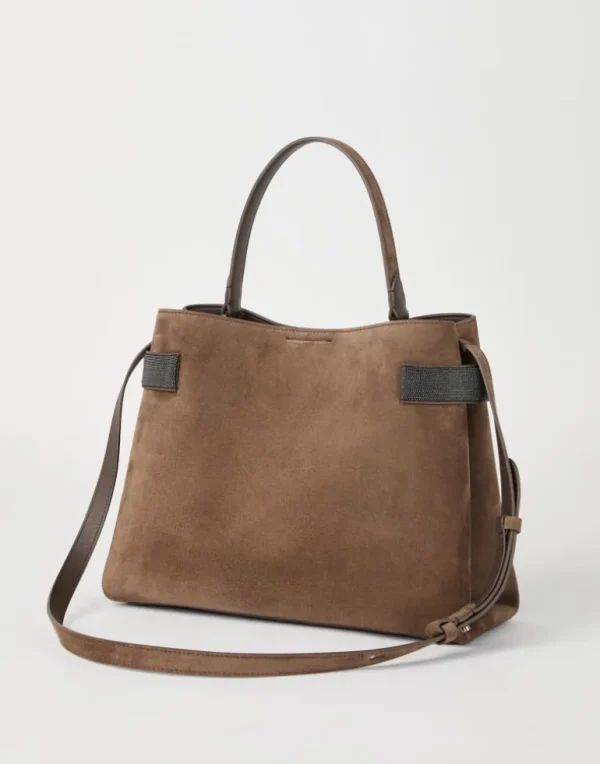 Essence top-handle bag in suede with precious bands