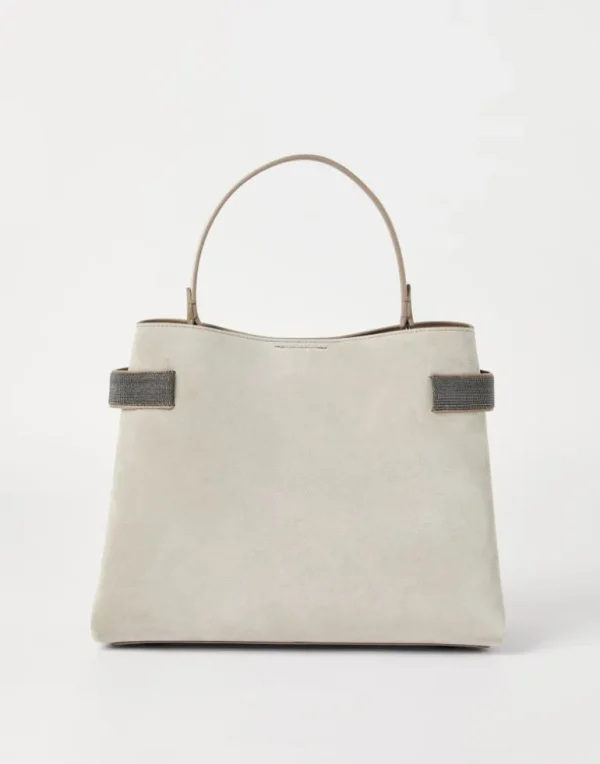 Essence top-handle bag in suede with precious bands