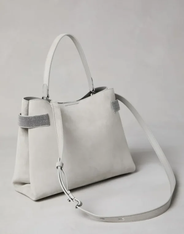 Essence top-handle bag in suede with precious bands