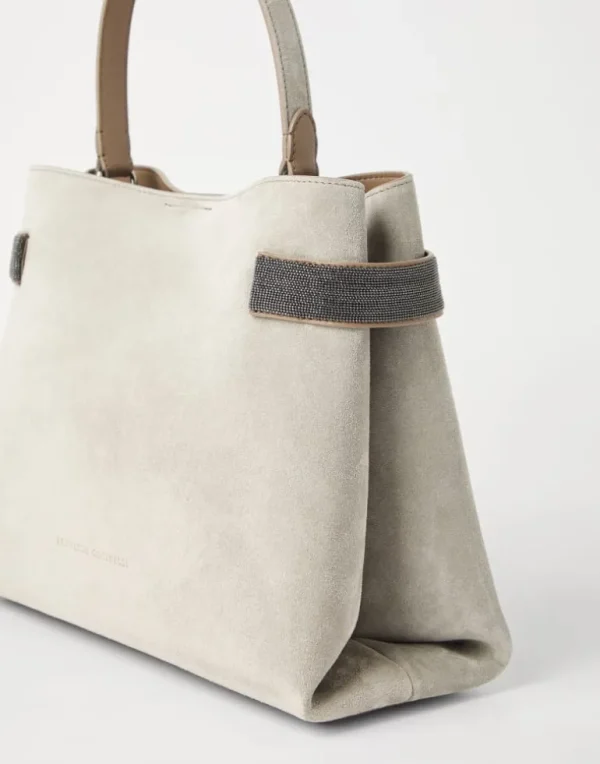 Essence top-handle bag in suede with precious bands